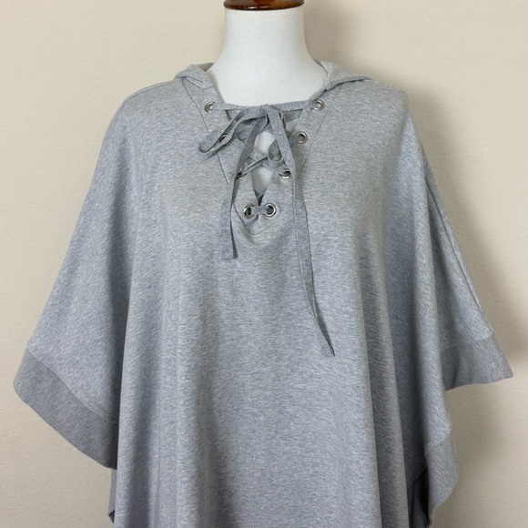 L'AGENCE Lizzy Lace Up Grey Hooded Poncho - Picture 6 of 16
